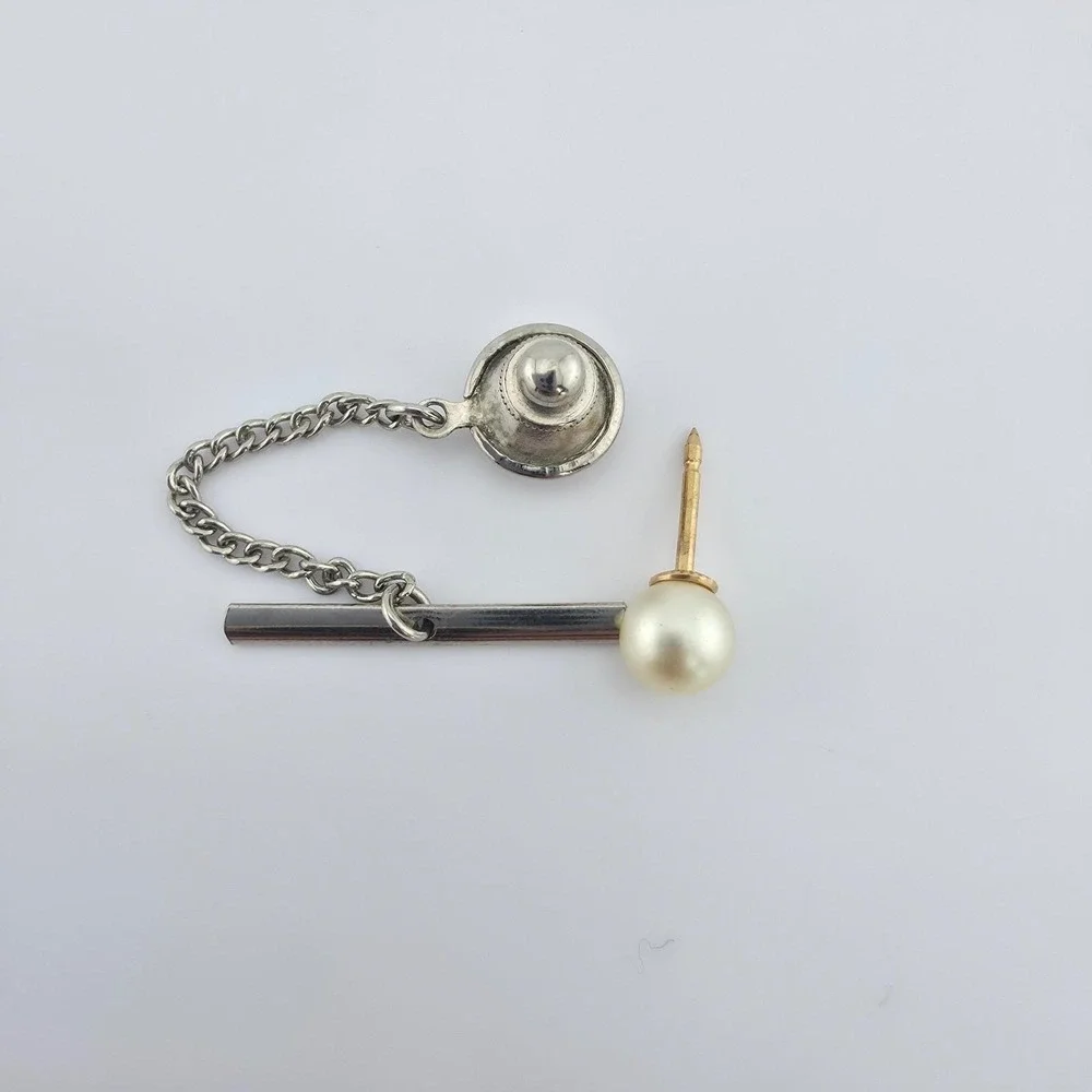 Vintage Faux Pearl Tie Tack Pin Silver & Gold Tone FREE $HIPPING!!